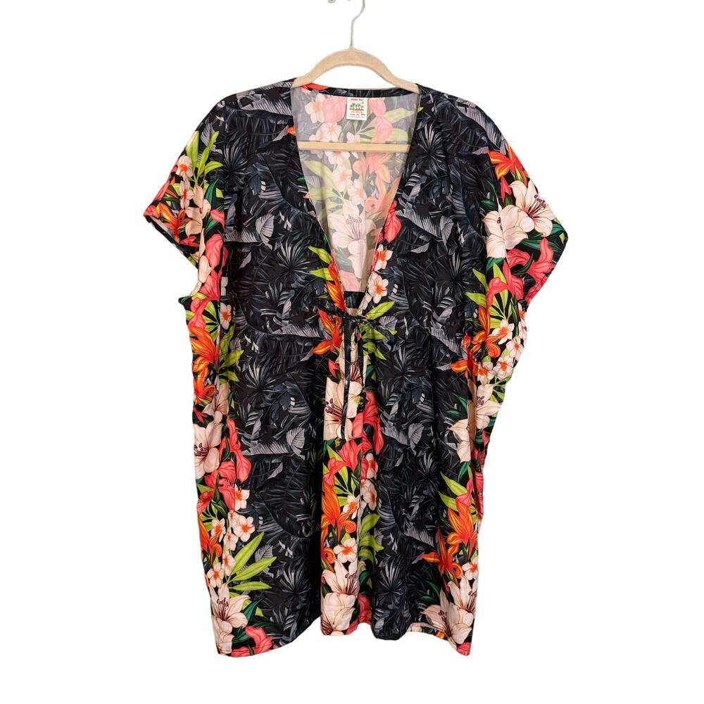 Happy Bay Swimwear Cover Up Dress XL-XXL Pink Tropical Floral Summer Beach Pool